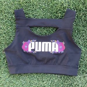 Puma Black Sports Bra with Floral Design